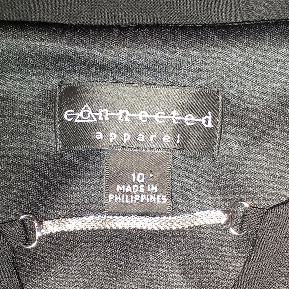 Connected Apparel Lisa Metal Detail Bar Black Faux Wrap Rouch Dress Size 10 - Picture 10 of 11